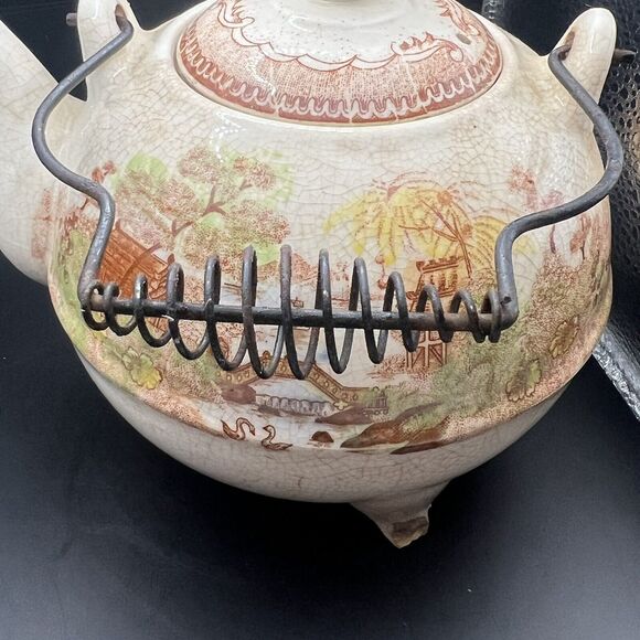 Tea Pot Brown & Ritchie Oriental Japanese Asian Garden Wire Handle Flaws - Picture 7 of 16